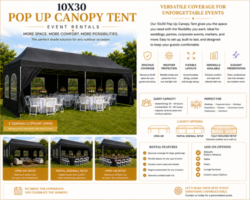 Black Canopy Pop Up Tent 10 x 30 or 10 x 20